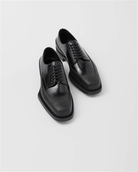 men prada black leather shoes 1062|Prada Brushed Leather Derby Shoes .